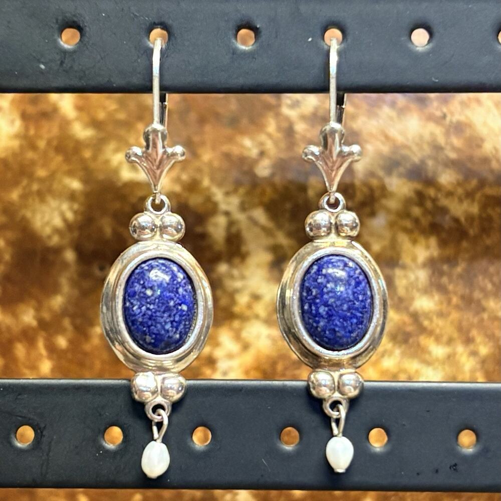 Coleman Company Earrings Southwestern Sterling Silver & Lapis with Pearl Dangle